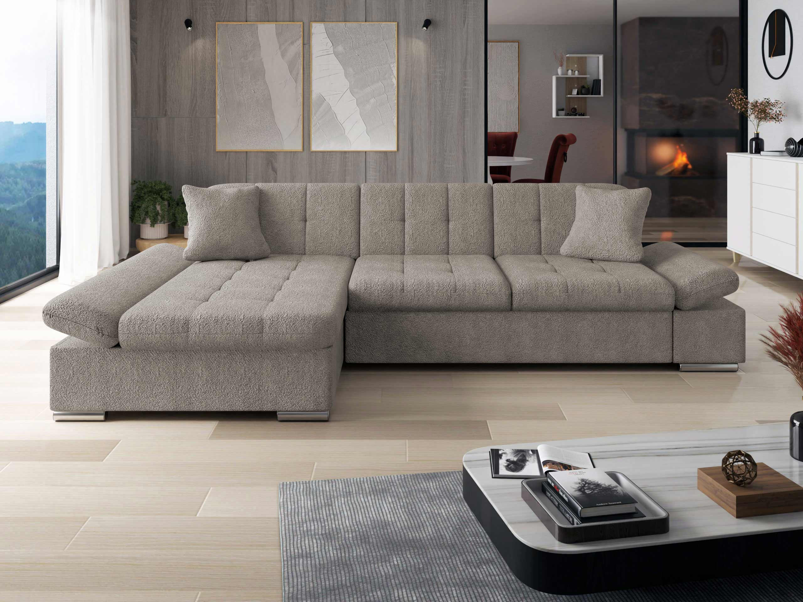ECKSOFA Malwi, Seite: Links - Hellbraun, Holz/Textil (278/161cm) - MIRJAN24