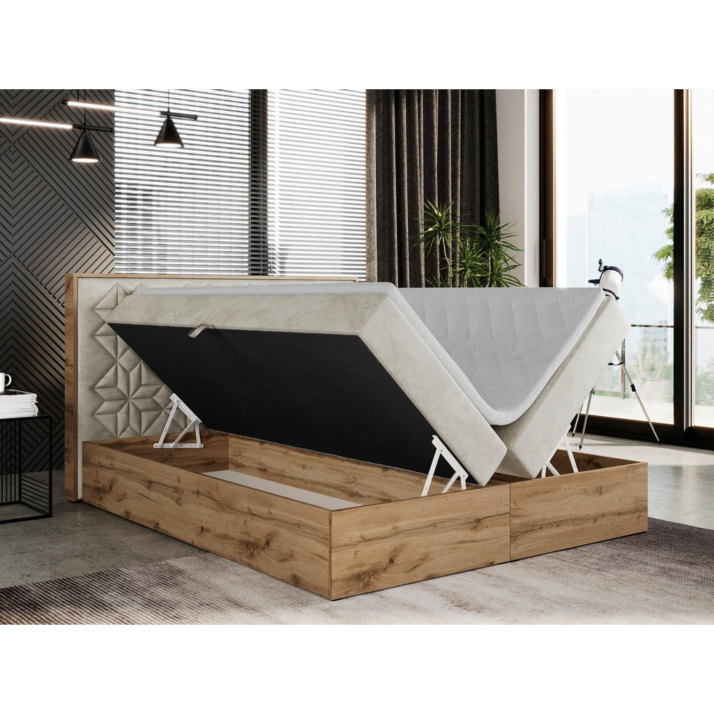 Thumbnail - MKS Boxbett, Beige, Textil, 2-Sitzer, H4, 7-Zonen, Rechteckig, 140x200 cm, Schlafzimmer, Betten, Boxspringbetten