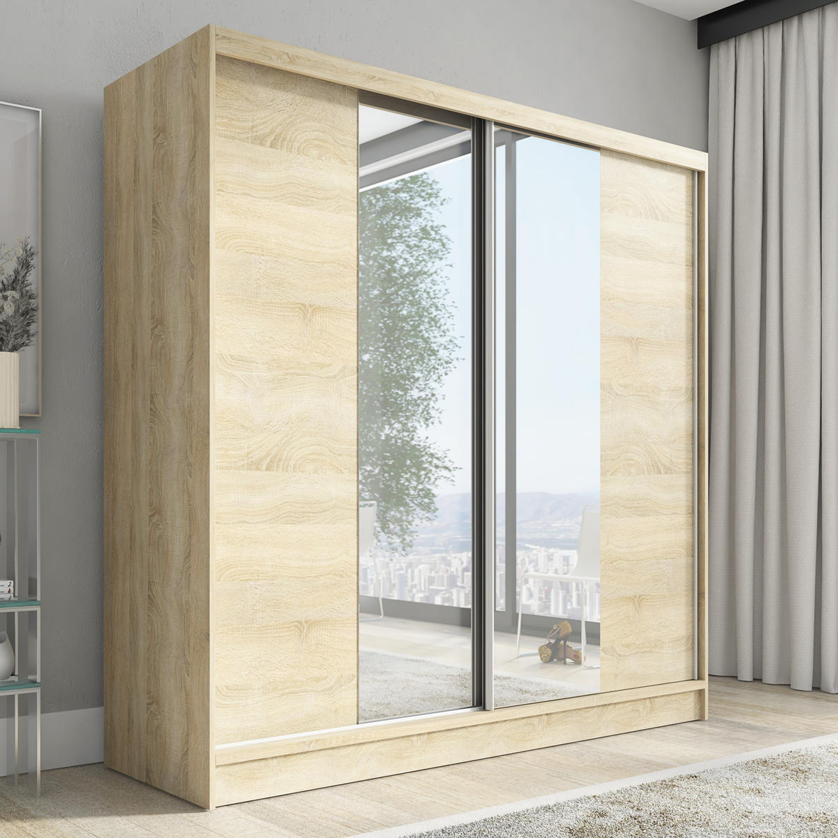 SCHWEBETÜRENSCHRANK 200 CM DUO Farbe: Sonoma - Braun, Holzwerkstoff (200/215/60cm) - A&J MöbelLand