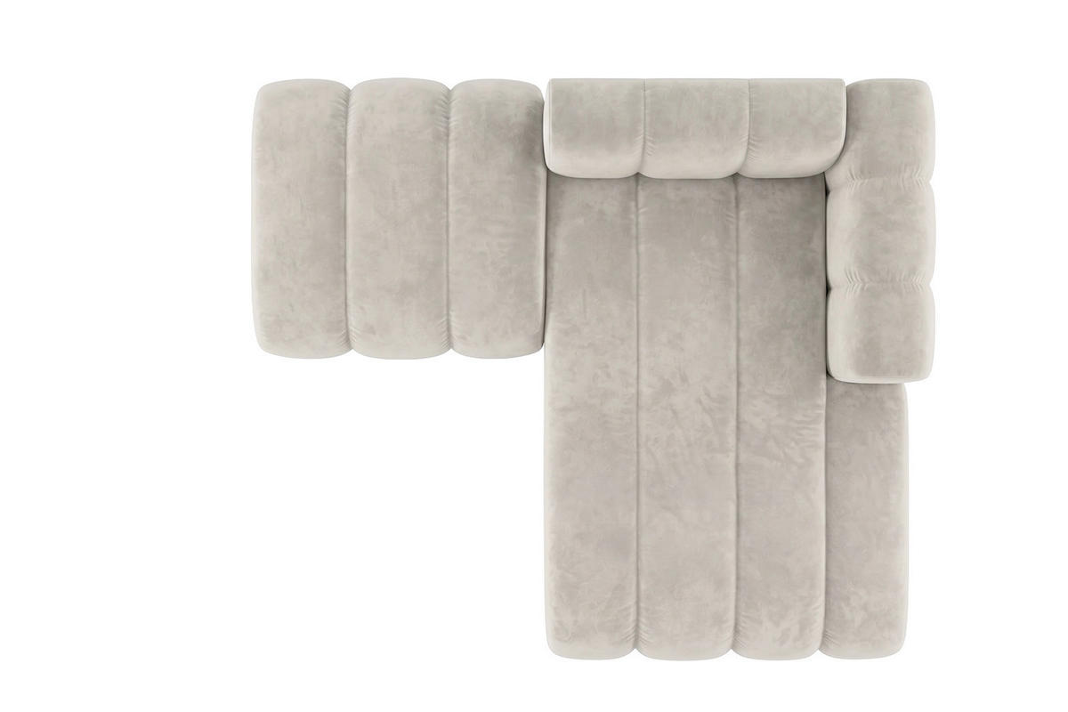 CHAISELONGUE Modulare Mit Hocker, Velvet-Stoff Riviera, Ecru, Rechts, GRAND - Creme, Holz (204/179cm) - Kaiser Möbel