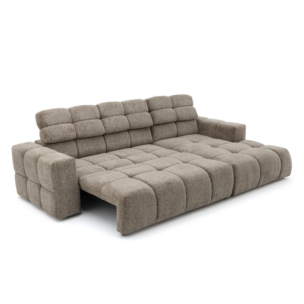 ECKSOFA TENDER Rechts mit Schlaffunktion und Verstellbare Kopfstützen, Chenille braun - Schwarz/Braun, Holz/Kunststoff (176/315cm) - Muffo