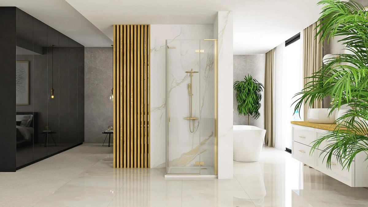 DUSCHKABINE Rea Hugo 80x80 Gold Brush - Goldfarben, Glas (80/80/200.5cm) - REA
