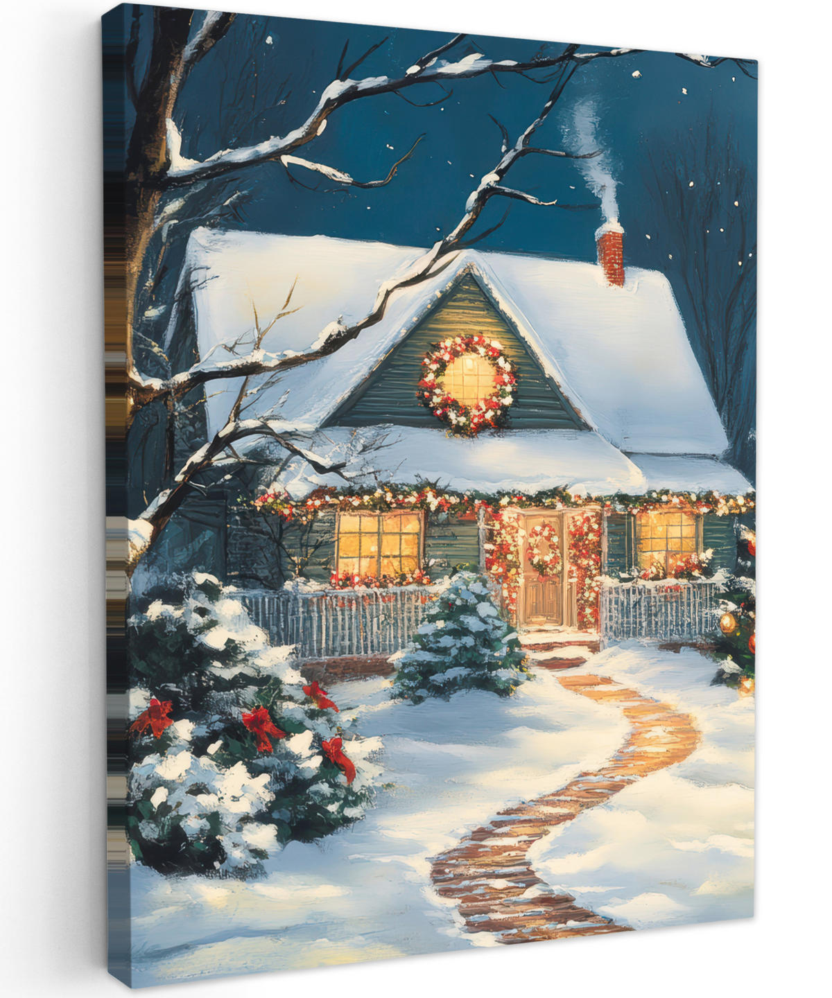 LEINWANDBILD Weihnachten - Weihnachtsbaum - Winter - Zuhause - Schnee 30x40 cm - Smaragdgrün, Textil (30/40cm) - MuchoWow