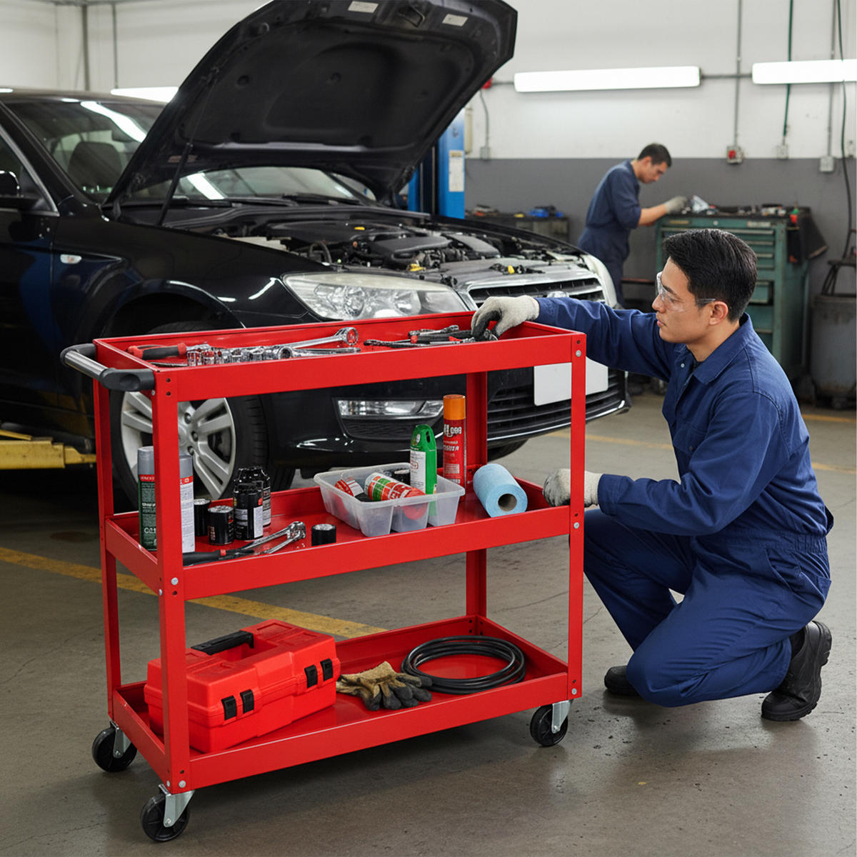 WERKSTATTWAGEN - Rot, Kunststoff/Metall (35/76/78cm) - Relaxdays