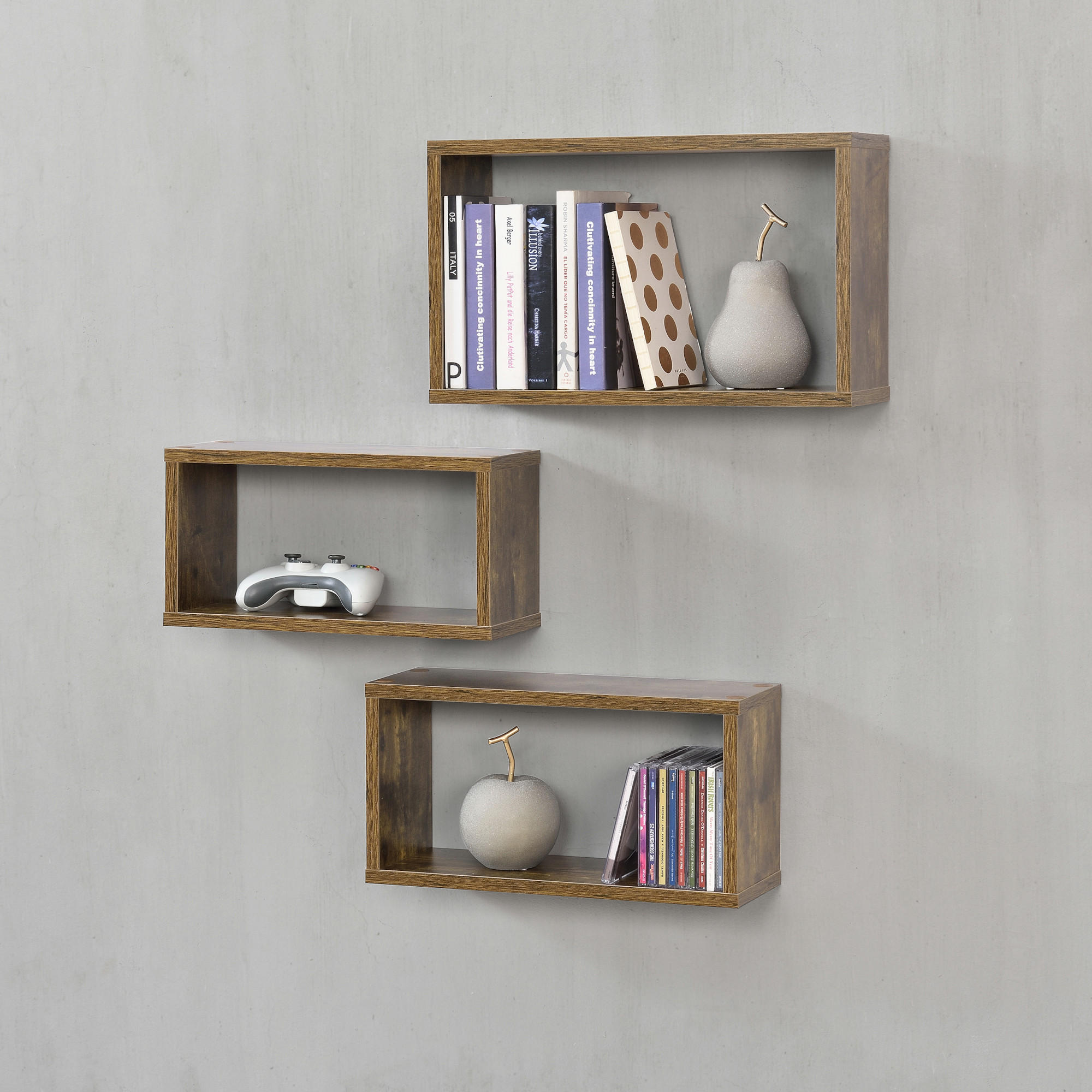 WANDREGAL-SET 3 TLG. Mandal - Dunkelbraun, Holzwerkstoff (37/19/14.5cm) - [en.casa]