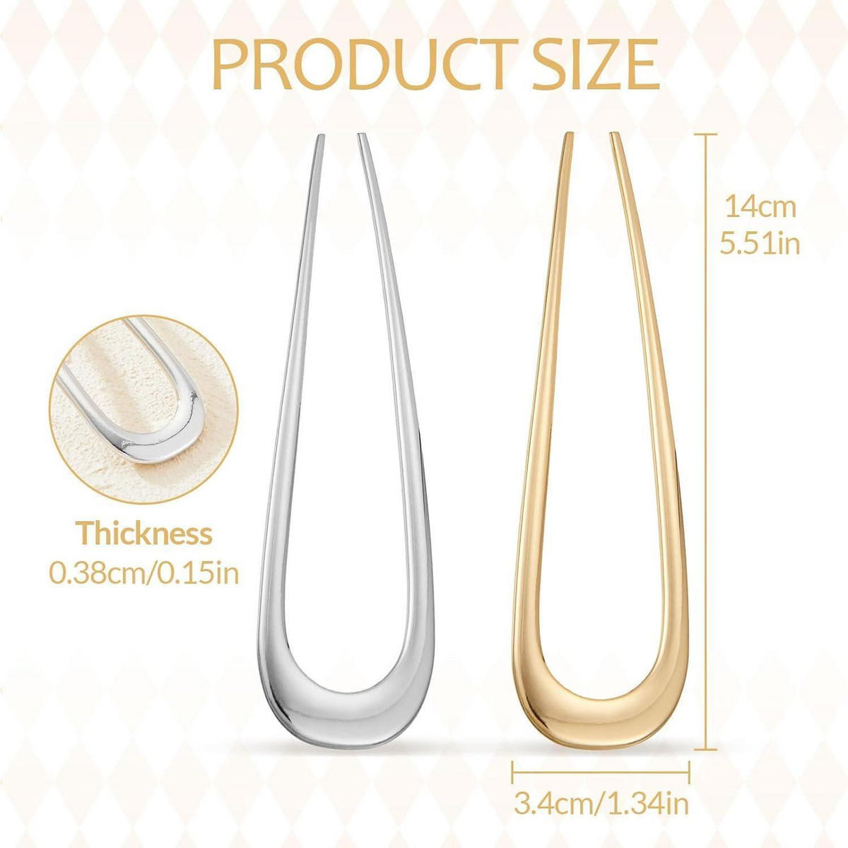 HAARNADEL U-Form 2er Set Metall 14 cm Gold/Silber - Multicolor, Metall (2.5/2.5/2.5cm)