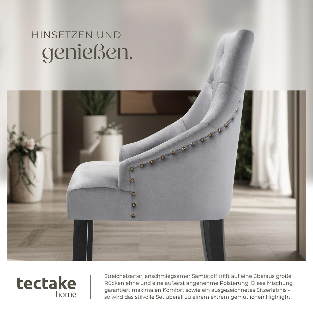 ESSZIMMERSTUHL 2er Set Everdeen,52 x 57 x 91 cm, hellgrau/schwarz - Hellgrau/Schwarz, Holz (52/91/57cm) - tectake
