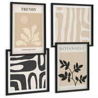 BILDER SET 4er Set - 50x50 cm & 40x60 cm Schwarzer Rahmen - Stilvolle Pflanzenmuster in Beige und Schwarz - Schwarz, Kunststoff (50/50cm) - TULUP