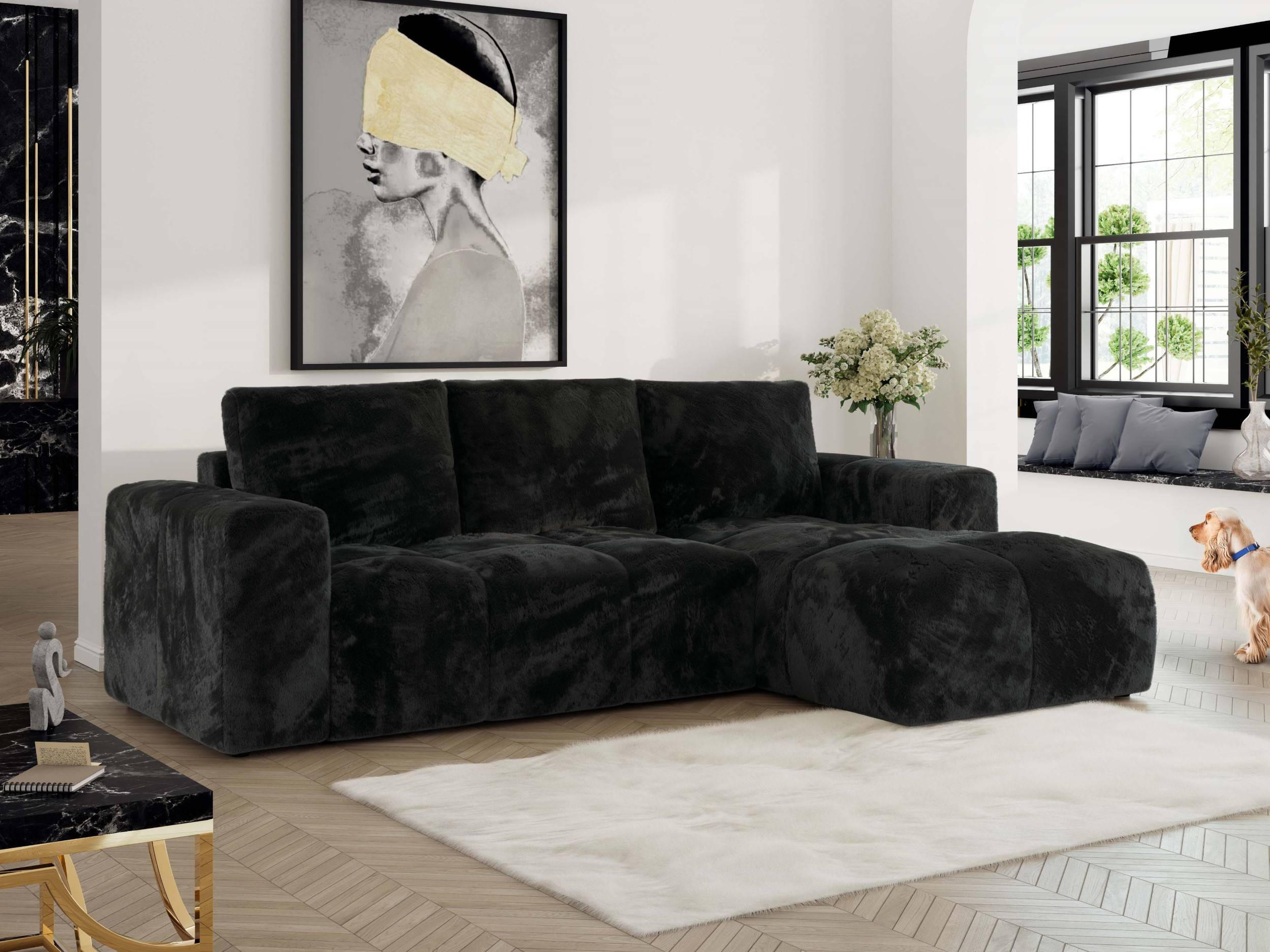 ECKSOFA MONIVA Schwarz Plüsch - Rechts - Schwarz, Textil (266/164cm) - MKS