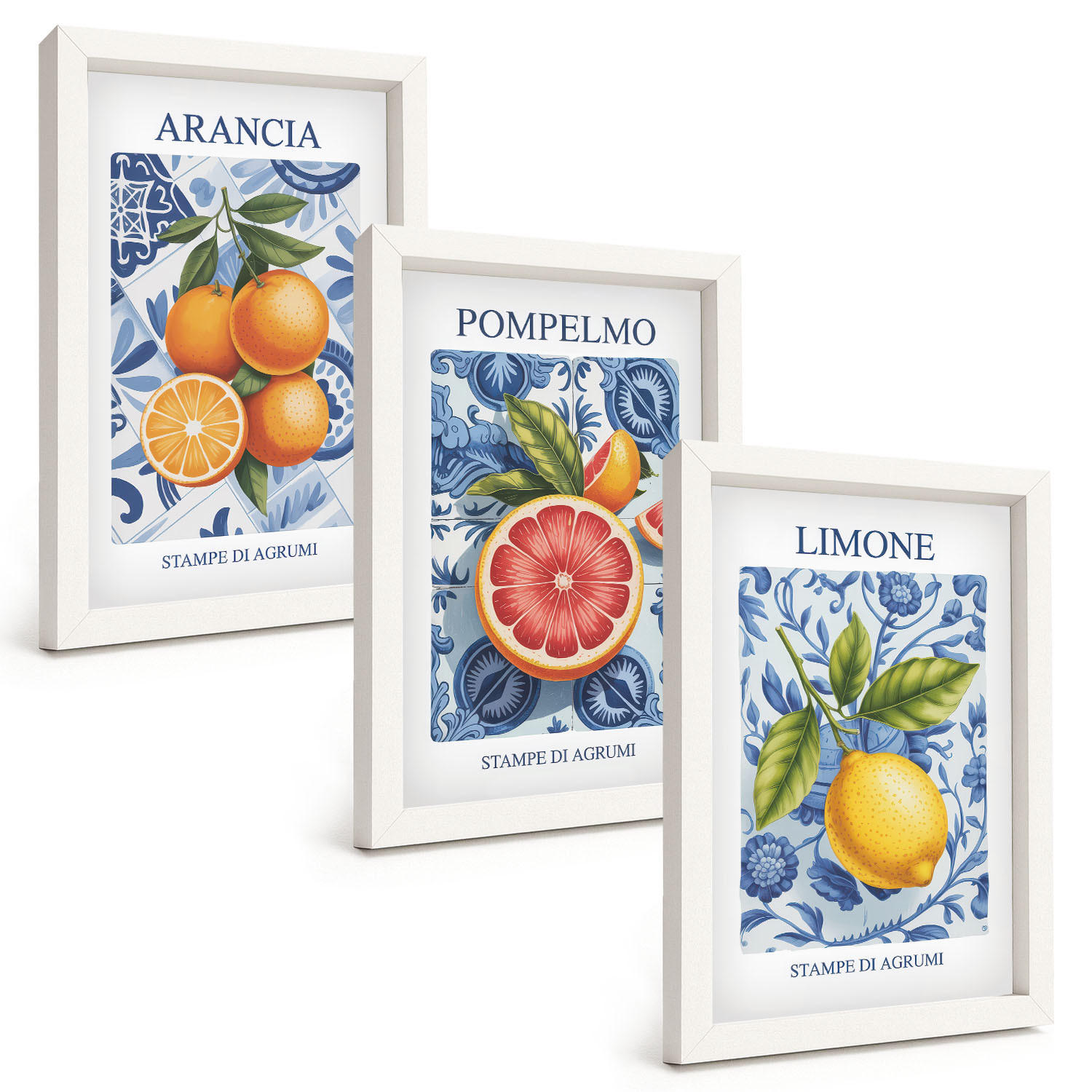 BILDER SET 3er Set - 20x30 cm Weißer Rahmen - Vintage-Illustrationen von Zitrusfrüchten - Weiß, Kunststoff (20/30cm) - TULUP