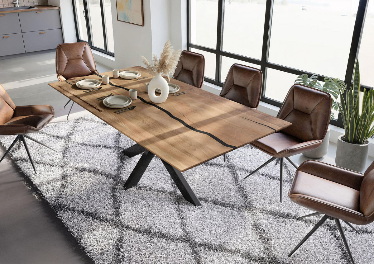 ESSTISCH Mango 200x100x74 natur lackiert / Epoxid schwarz, Kreuzgestell anthrazit glänzend EPOXY - Naturfarben, Holz (200/100/74cm) - Massivmoebel24