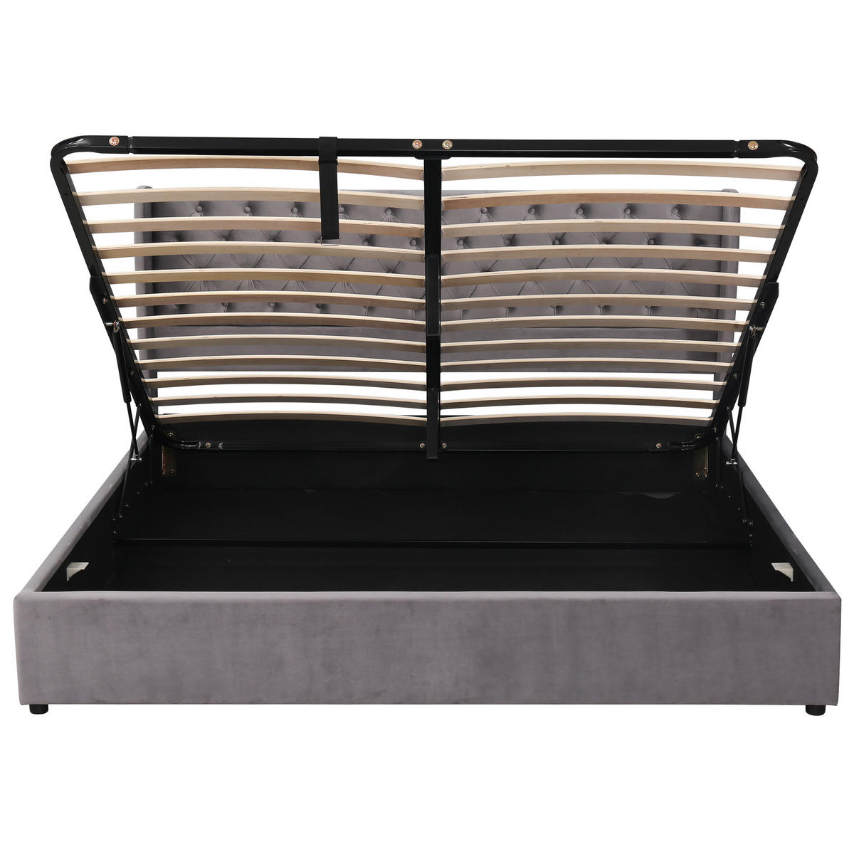 POLSTERBETT 160/200 cm grau mit hydraulischem Bettkasten und Lattenrost - Grau, Textil (160/200cm) - OKWISH