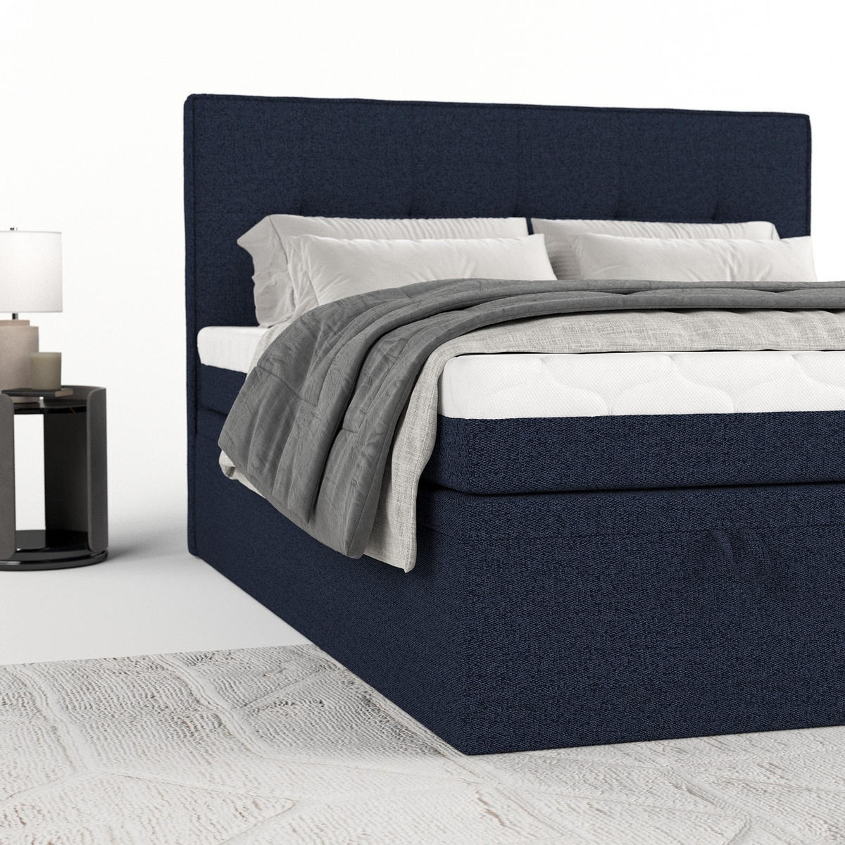 BOXBETT Arivo 200/200 cm Marineblau im Riva Stoff - Schwarz/Dunkelblau, Holz/Holzwerkstoff (200/200cm) - AltaBeds