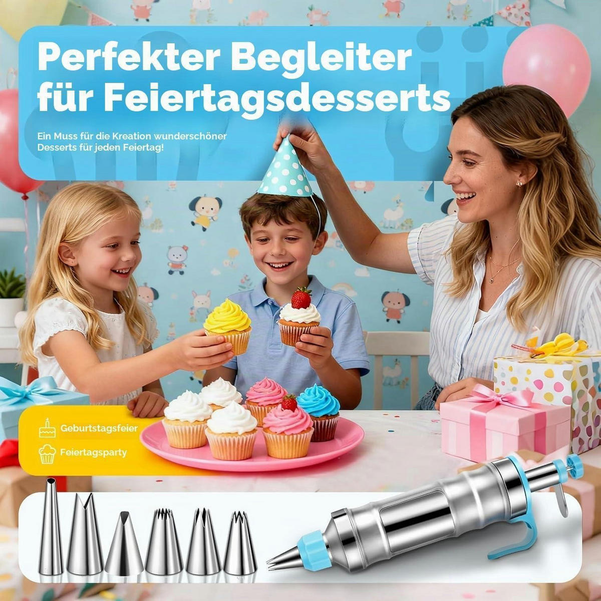 KUCHENDEKORATIONSSET Spritzpistole Edelstahl Blau - Blau, Metall (8.5/1/28.4cm)