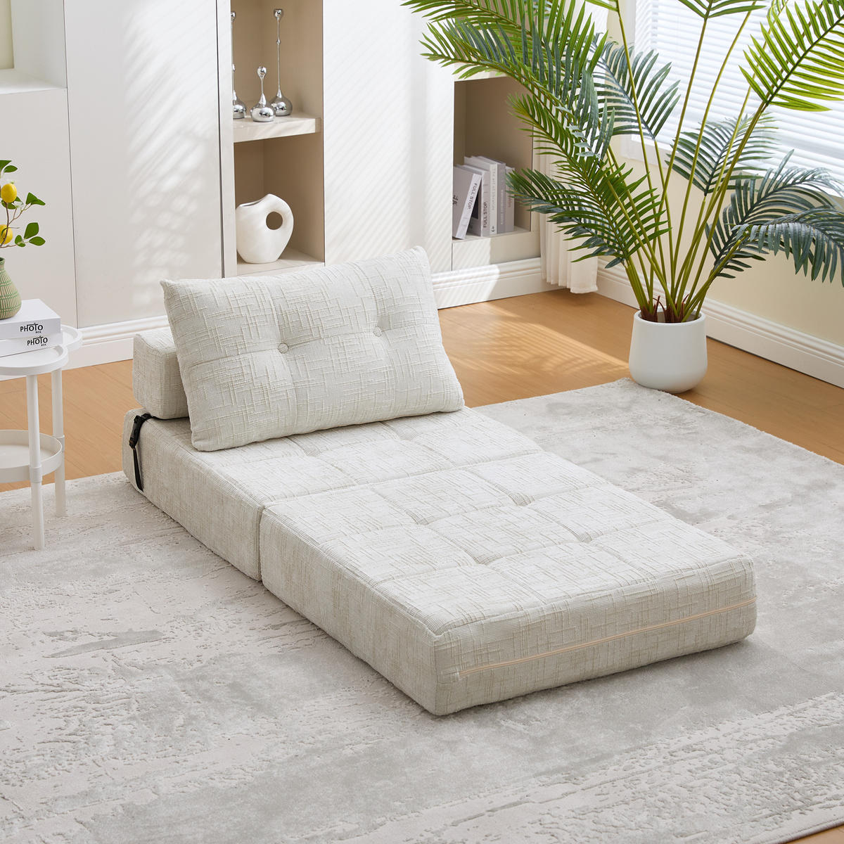 SCHLAFSESSEL Klappbares mit Kopf und Lumbalkissen Chenille Beige 79/79/57 cm - Beige, Textil (79/57/79cm) - OKWISH