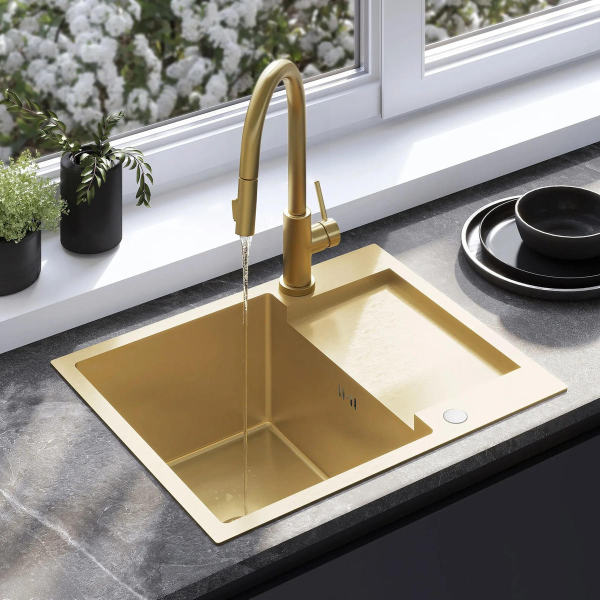 EDELSTAHLSPÜLE Rea Paul Brush Gold ohne Küchenarmatur - Goldfarben, Metall (48/19/60cm) - REA