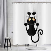 DUSCHVORHANG Katze Schwarz 120 x 180 cm Wand Stoff wasserdicht waschbar - Weiß, Textil (120/180cm) - MCBOSON