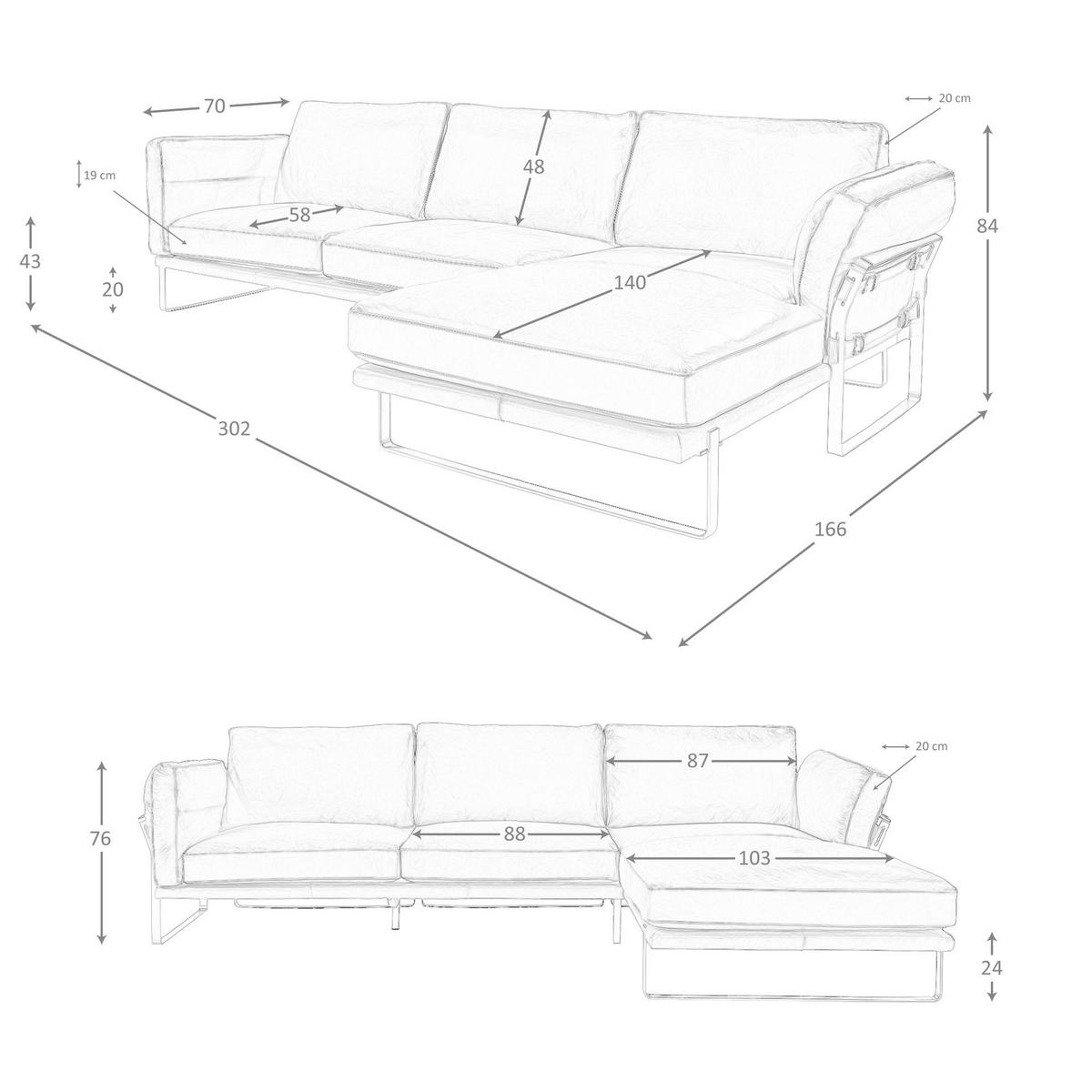 ECKSOFA Rechtes Chaiselongue-Sofa in Leder camel 302/166/84 cm - Goldfarben/Braun, Leder (302/166cm) - ANGEL CERDA