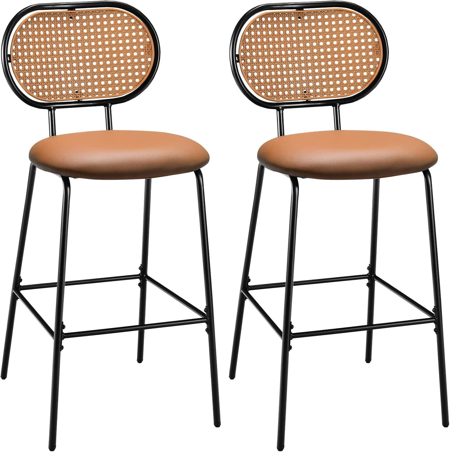 BARHOCKER mit Rückenlehne Braun(2er-Set) - Braun, Fell (48/107/52cm) - COSTWAY