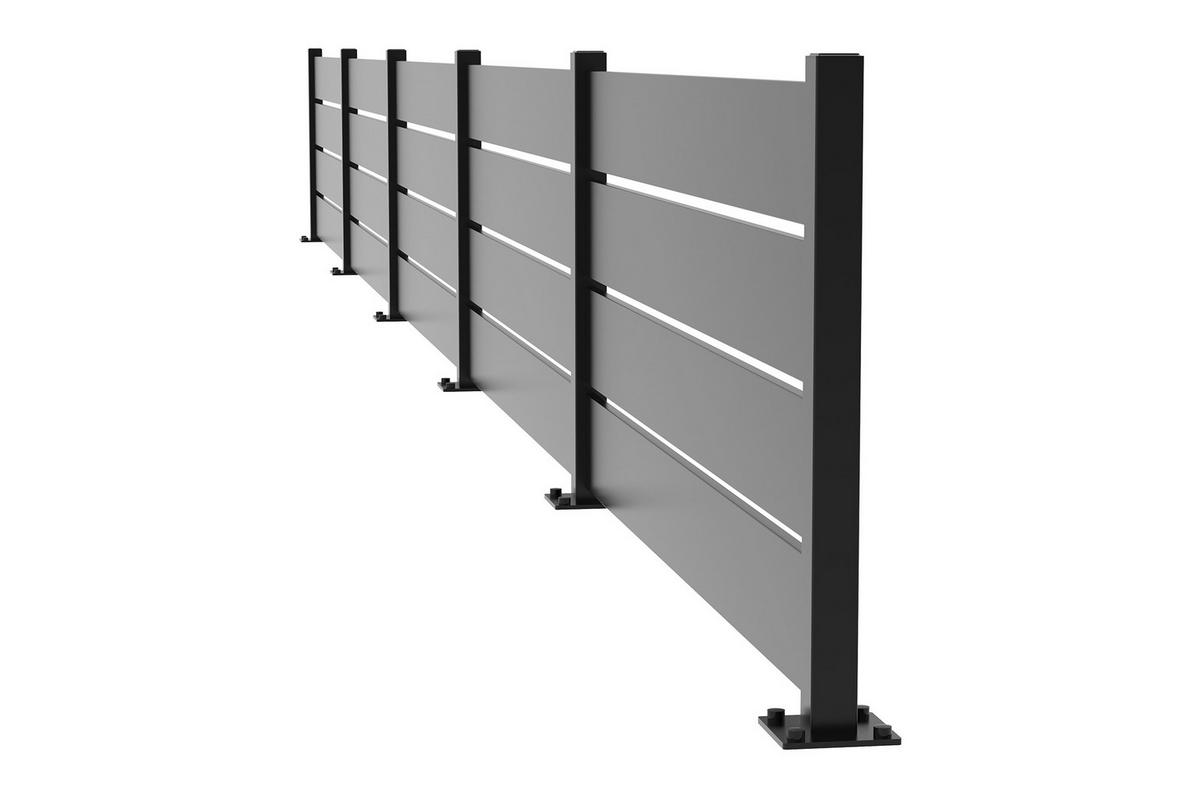 HALBOFFENER Zaun Velino 10m x H.80cm schwarzer Stahl - Schwarz, Metall (1000/84cm) - Casanoov