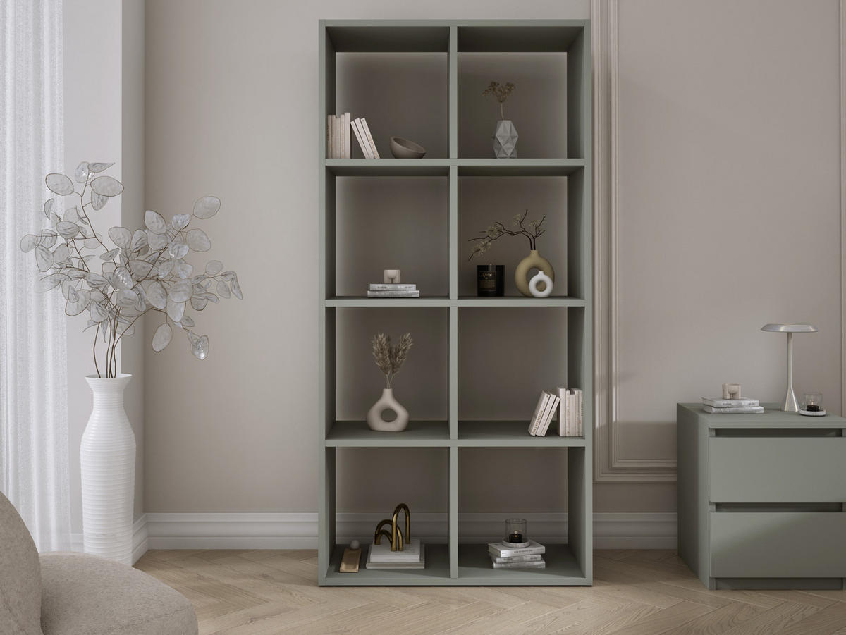 BÜCHERREGAL mit 8 Fächern – Farbe: Grüne Aloe – 147 × 74 × 30 cm, vertikale oder horizontal - Grün, Holzwerkstoff (74/147/30cm) - 3XE LIVING