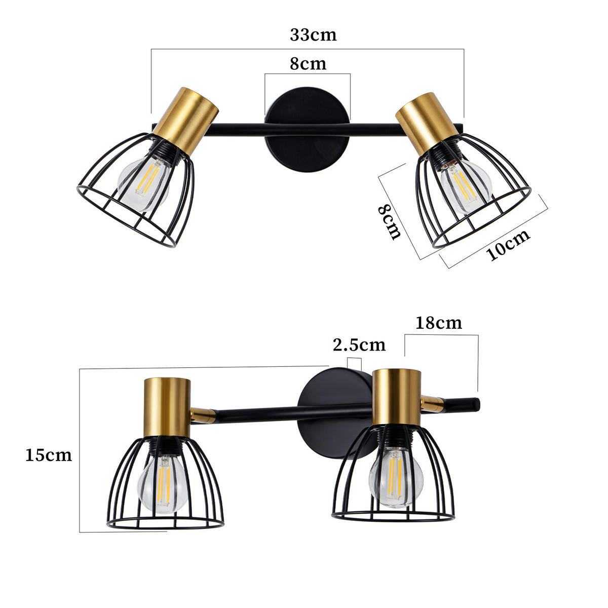 WANDLEUCHTE Lumira 33/13.5/18 cm - Schwarz, Metall (13.5/18/33cm) - ZMH