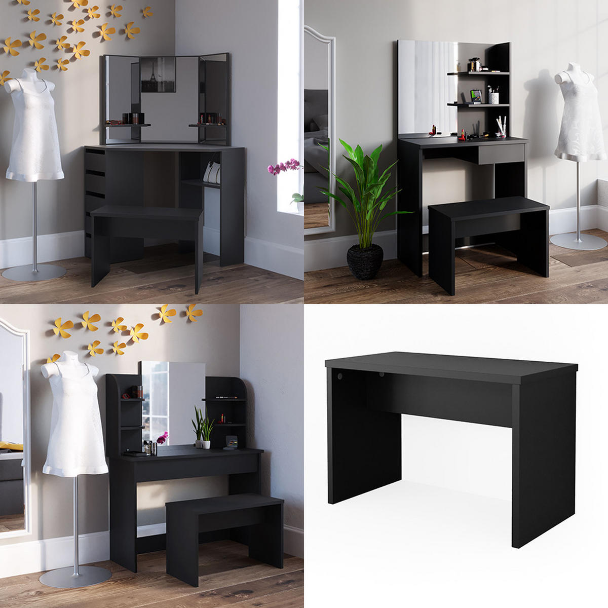 SITZBANK Schwarz 70 cm für Schminktisch - Schwarz, Holzwerkstoff (35/70/45.5cm) - Vicco