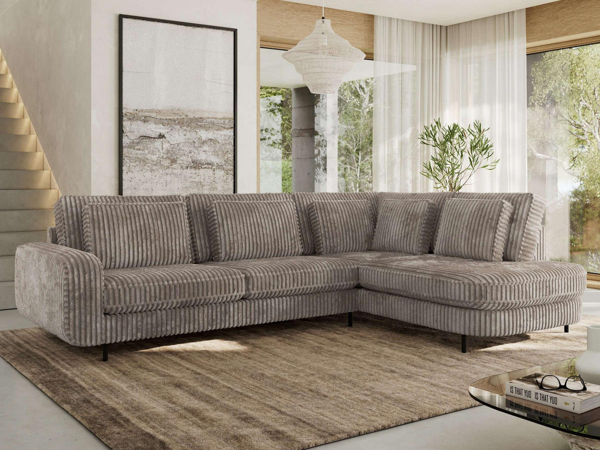 ROHOVÁ SEDAČKA CALENO L - Světle hnědá Manšestr - Levá Strana - černá/světle hnědá, kov/textil (317/225cm) - MKS