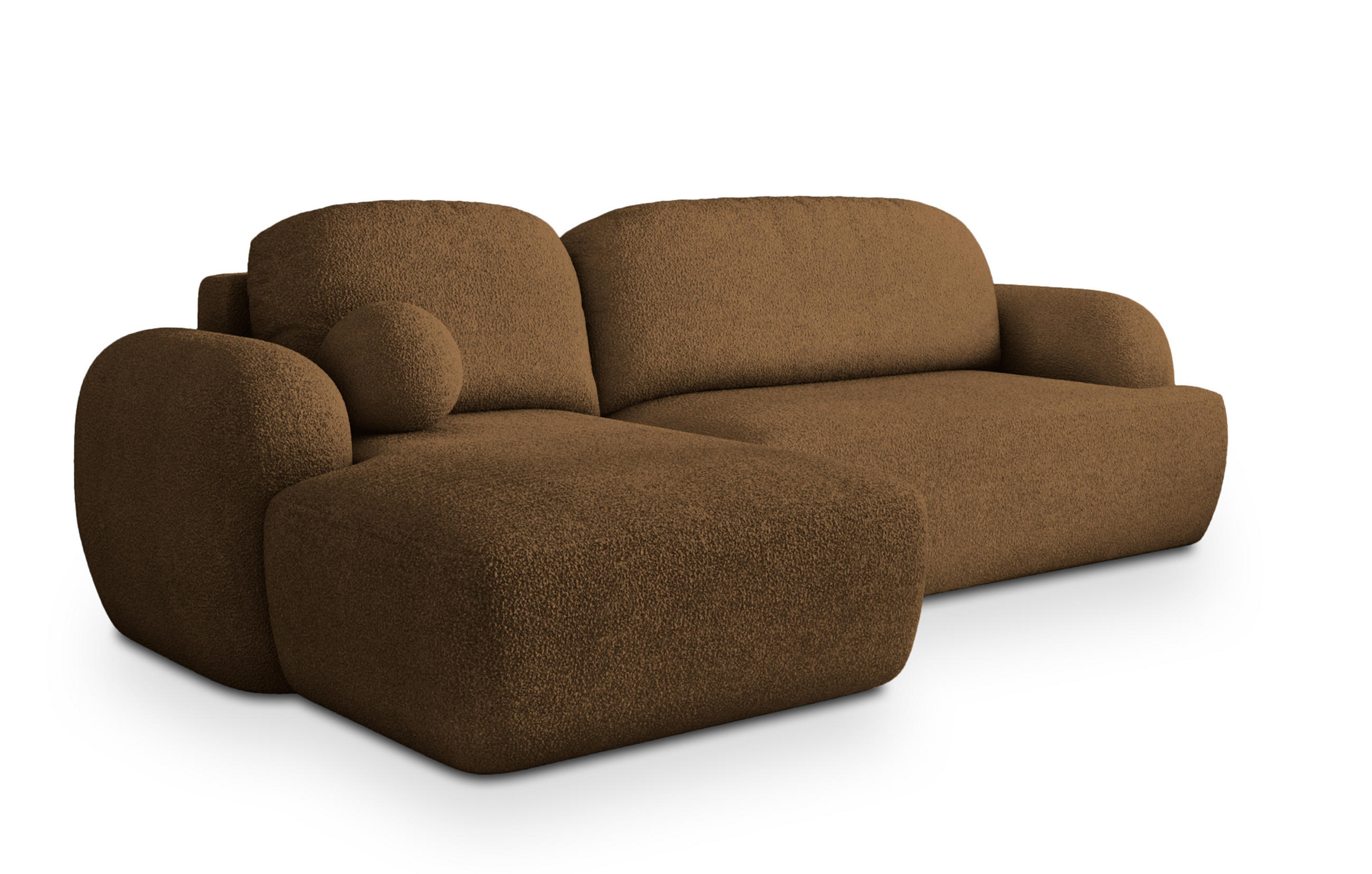 ECKSOFA MODENZA N L-S Braun Boucle-Stoff mit Schlaffunktion - Braun, Holz (266/148cm) - MASSENO