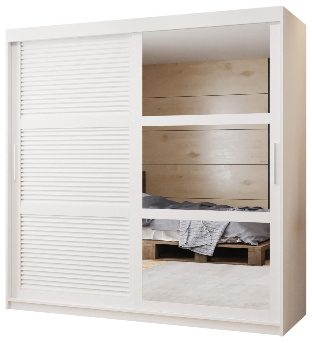 SCHWEBETÜRENSCHRANK 200/180/62 2-türig - Silberfarben/Weiß, Holz/Kunststoff (180/200/62cm) - MÖBEL KRYSPOL