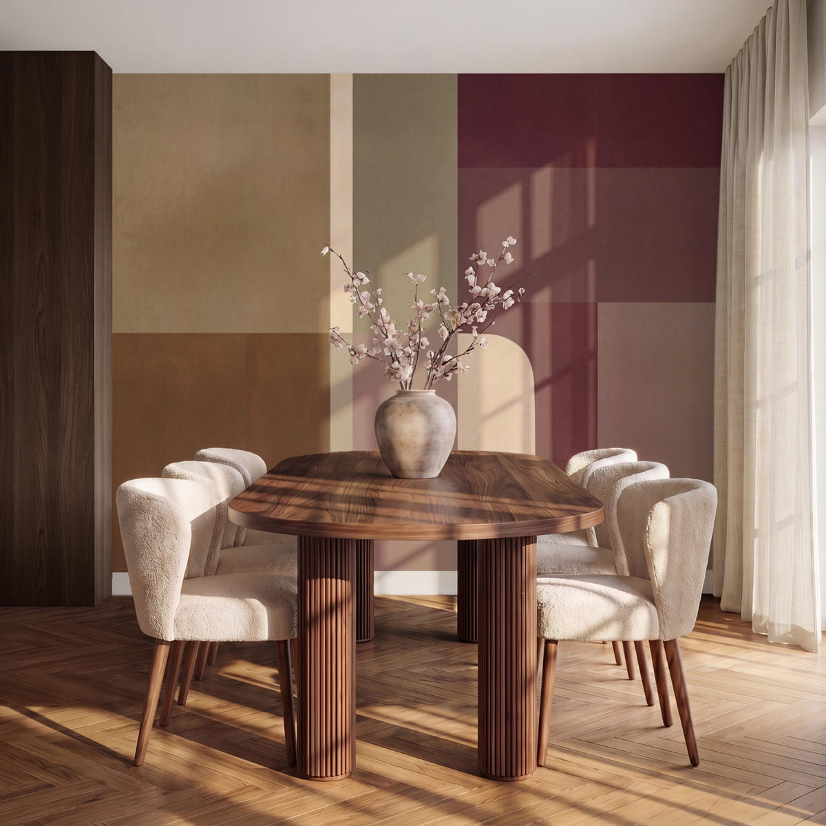 TAPETE - Unis - Abstrakt - Bordeaux - Linien - 280x220 cm - Multicolor, Papier (280/220cm) - OnlyWow