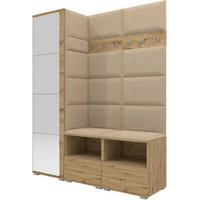 GARDEROBEN-SET Nela II mit Spiegel 150/187/40 - Beige/Silberfarben, Holzwerkstoff/Kunststoff (150/187/40cm)