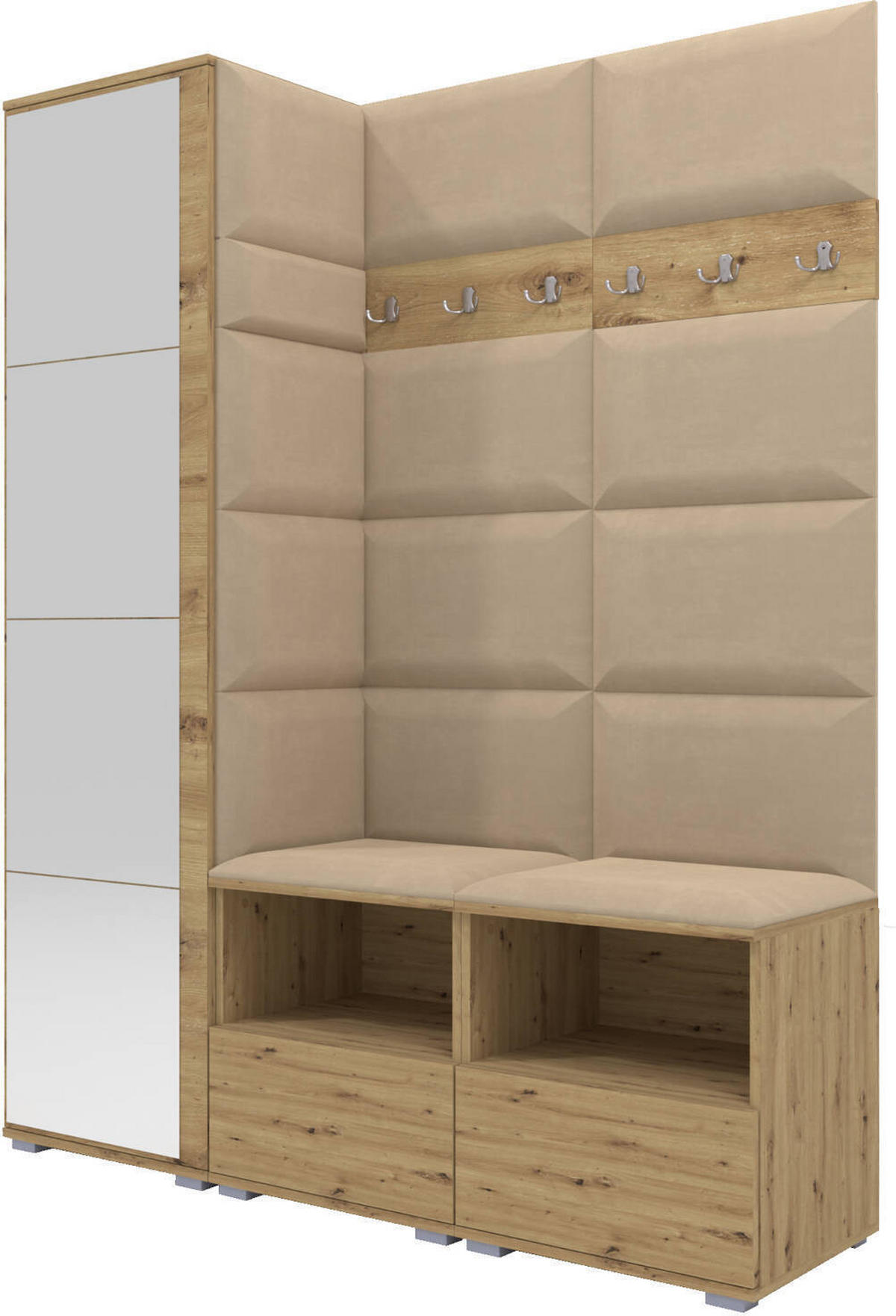 GARDEROBEN-SET Nela II mit Spiegel 150/187/40 - Beige/Silberfarben, Holzwerkstoff/Kunststoff (150/187/40cm)
