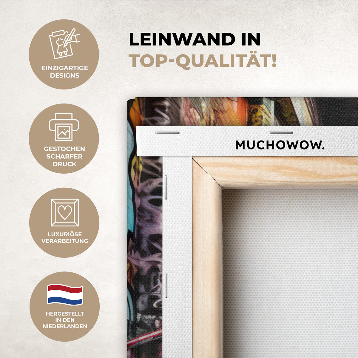 LEINWANDBILD Treppe - Graffiti - Farben - Kunst 50x50 cm - Multicolor, Textil (50/50cm) - MuchoWow