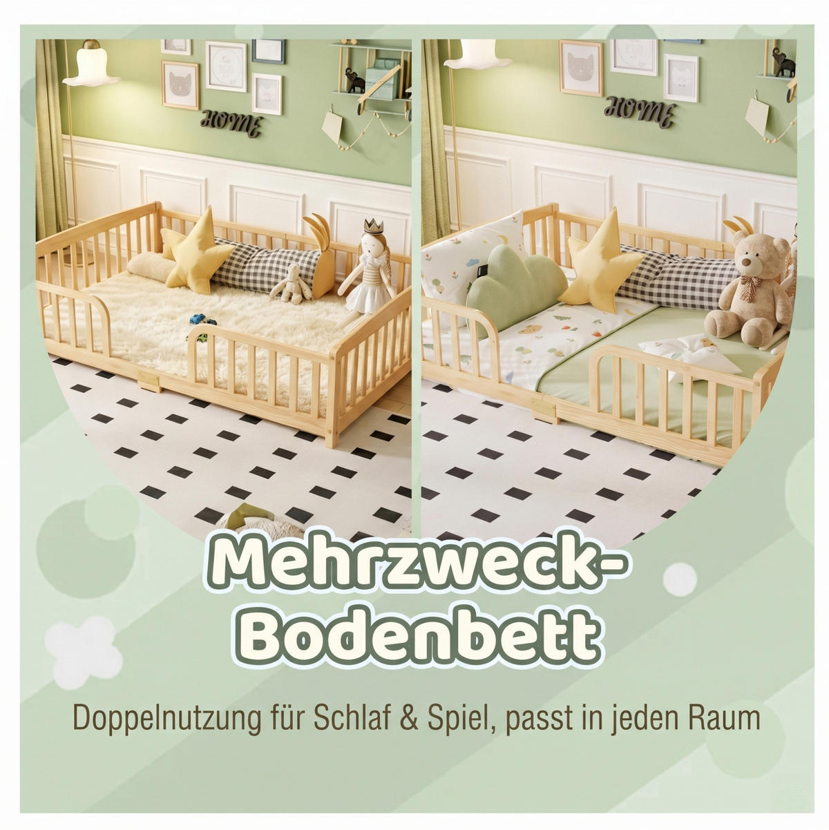 BETT 140/200 cm in Natur aus Kiefernholz mit Geländern - Naturfarben, Holz (140/200cm) - Flora Grace