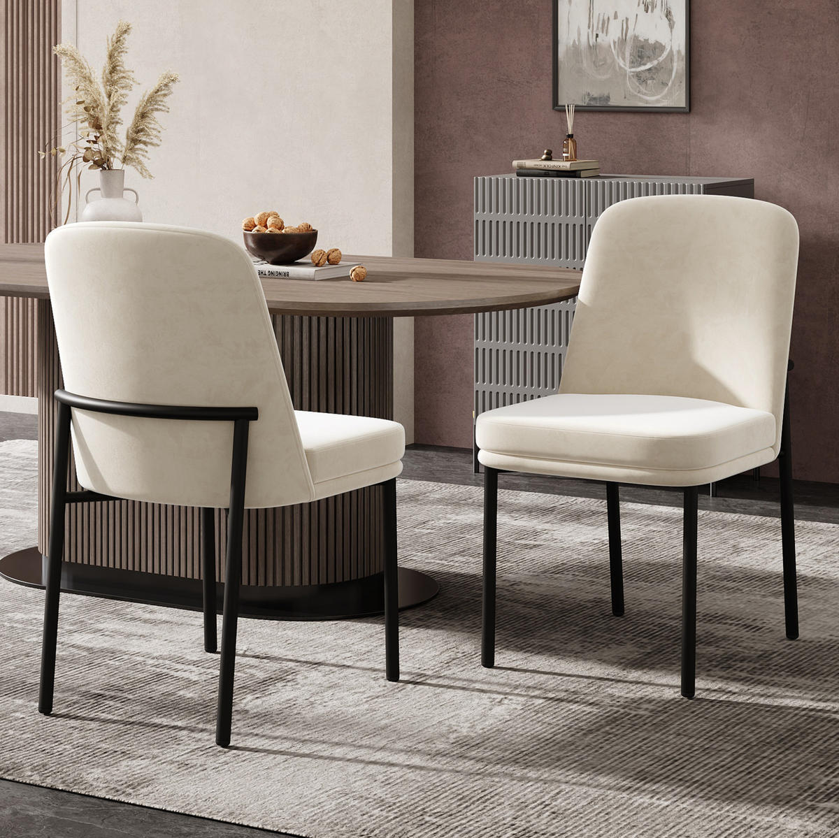 ESSZIMMERSTUHL 6er-Set Beige Samt Schwarzer Rahmen - Beige, Metall (53/82/42.7cm) - Meubliv