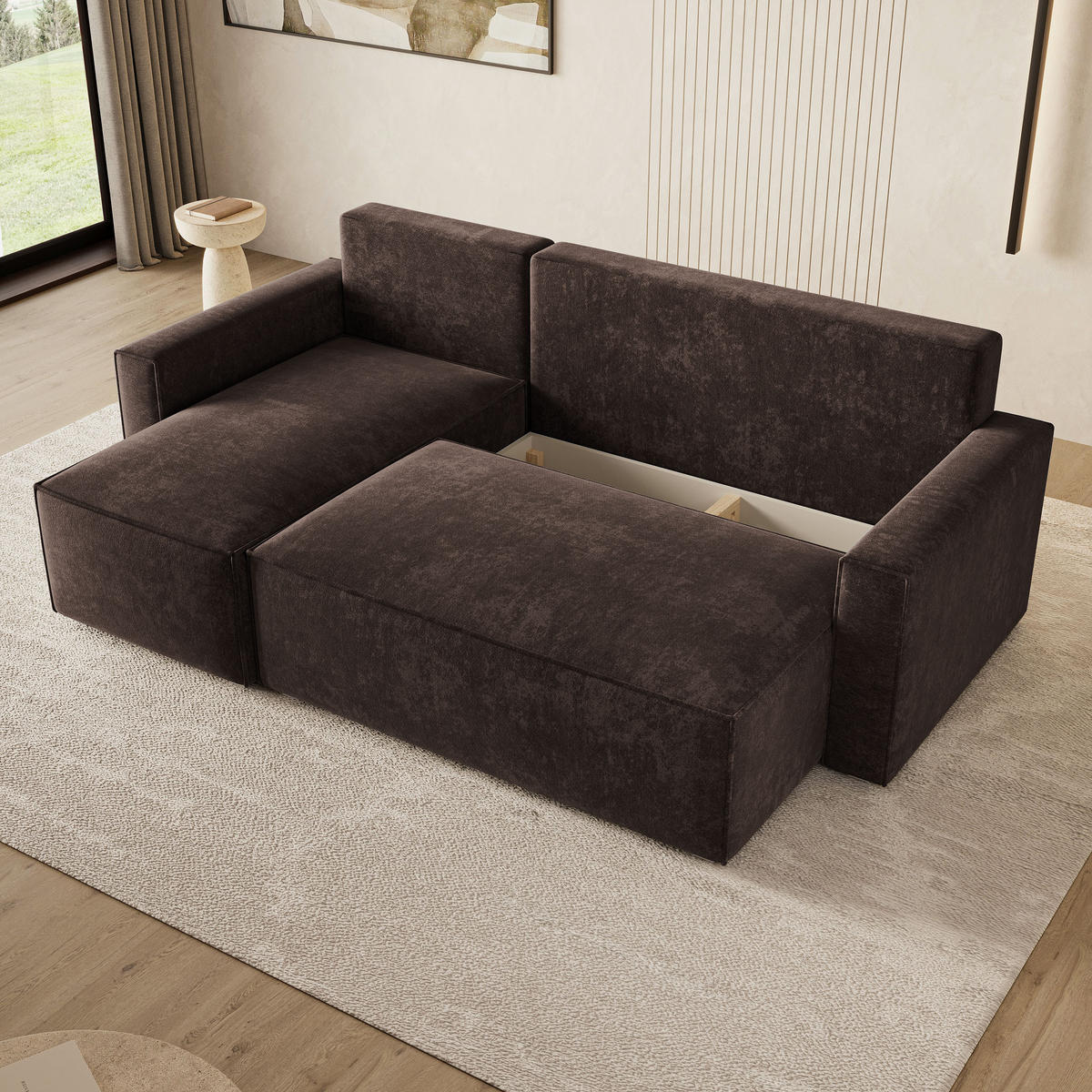 ROHOVÁ Sedačka POTARO LUMO 40, Hnědá - šedá/hnědá, dřevo/textil (232/140cm) - MASSENO