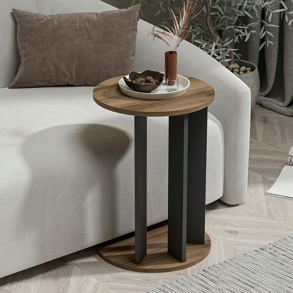 BEISTELLTISCH Frederiksberg - Walnussfarben, Holzwerkstoff (34/34/64cm) - [en.casa]
