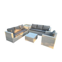 GARTENMÖBEL SET mit Couchtisch Polyrattan Helles Grau 7-Sitzer - Hellgrau, Metall - Fimous