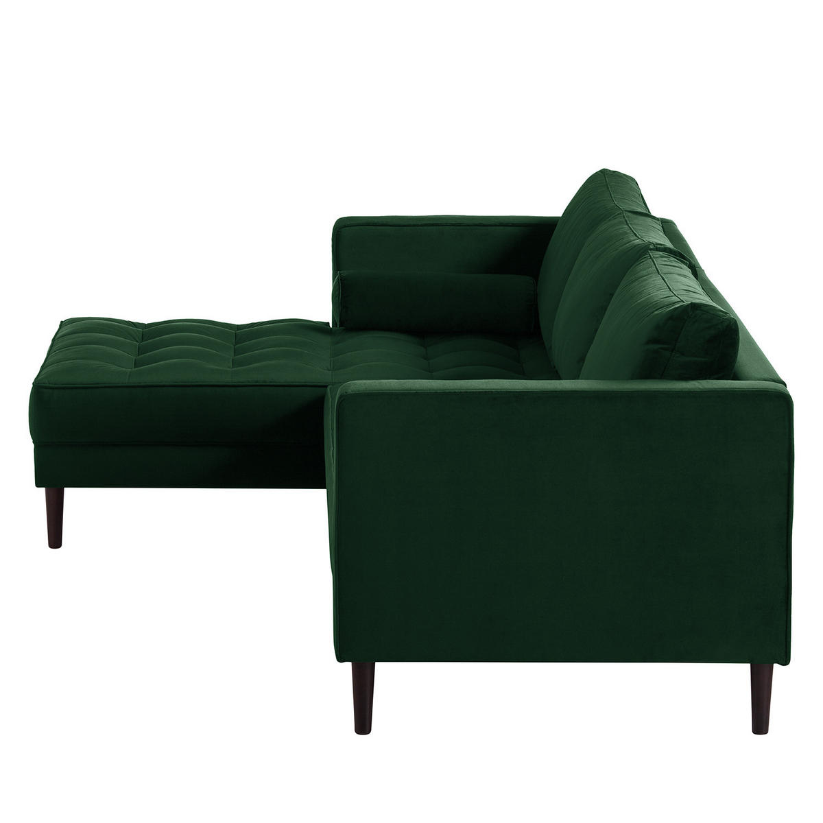 ECKSOFA - Samt - Dunkelgrün/Dunkelbraun, Birkenholz/Textil (201/155cm) - home24