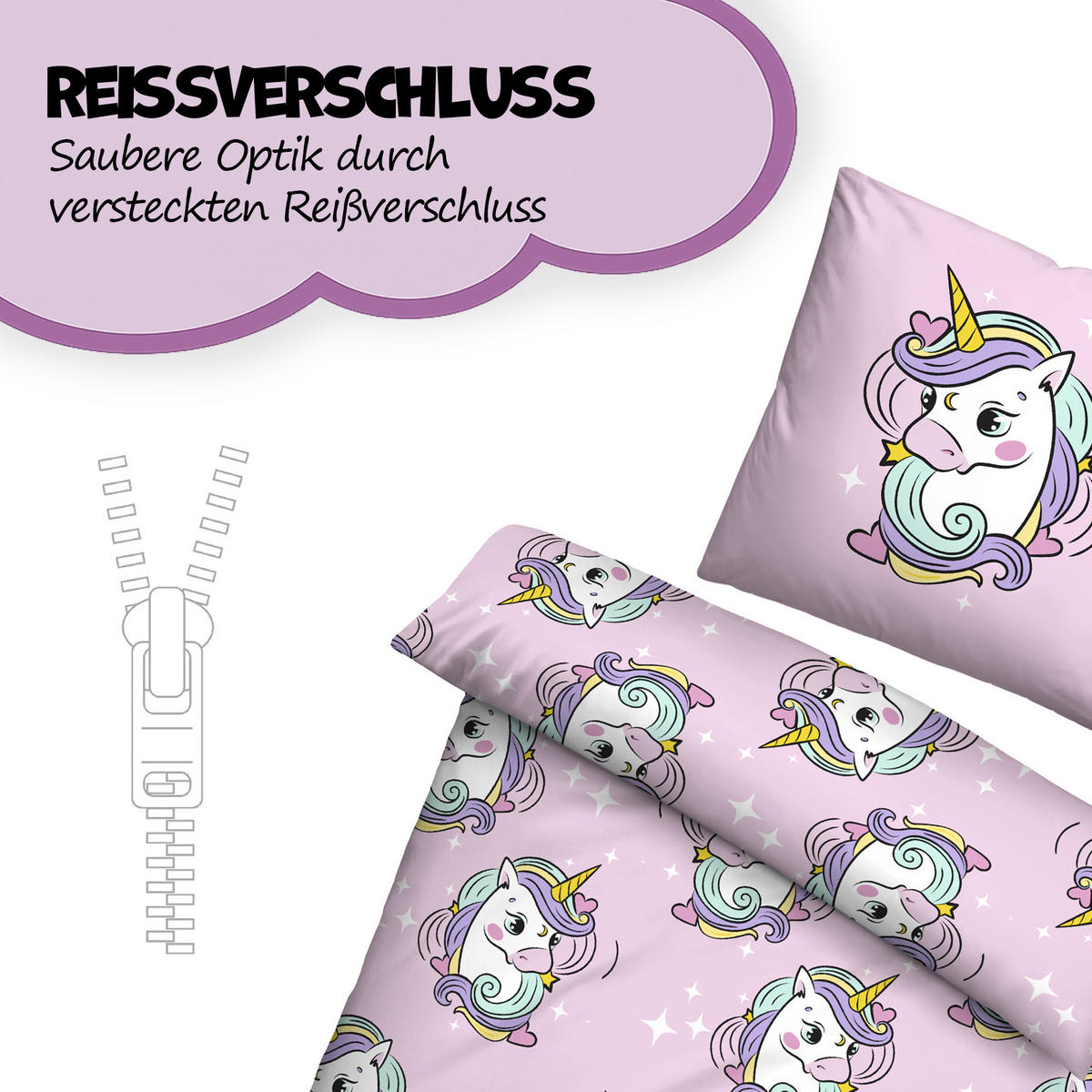 BETTWÄSCHE 2 tlg. mit Motiv 135x200 cm Einhorn - Rosa, Textil (135/200cm) - Bestlivings
