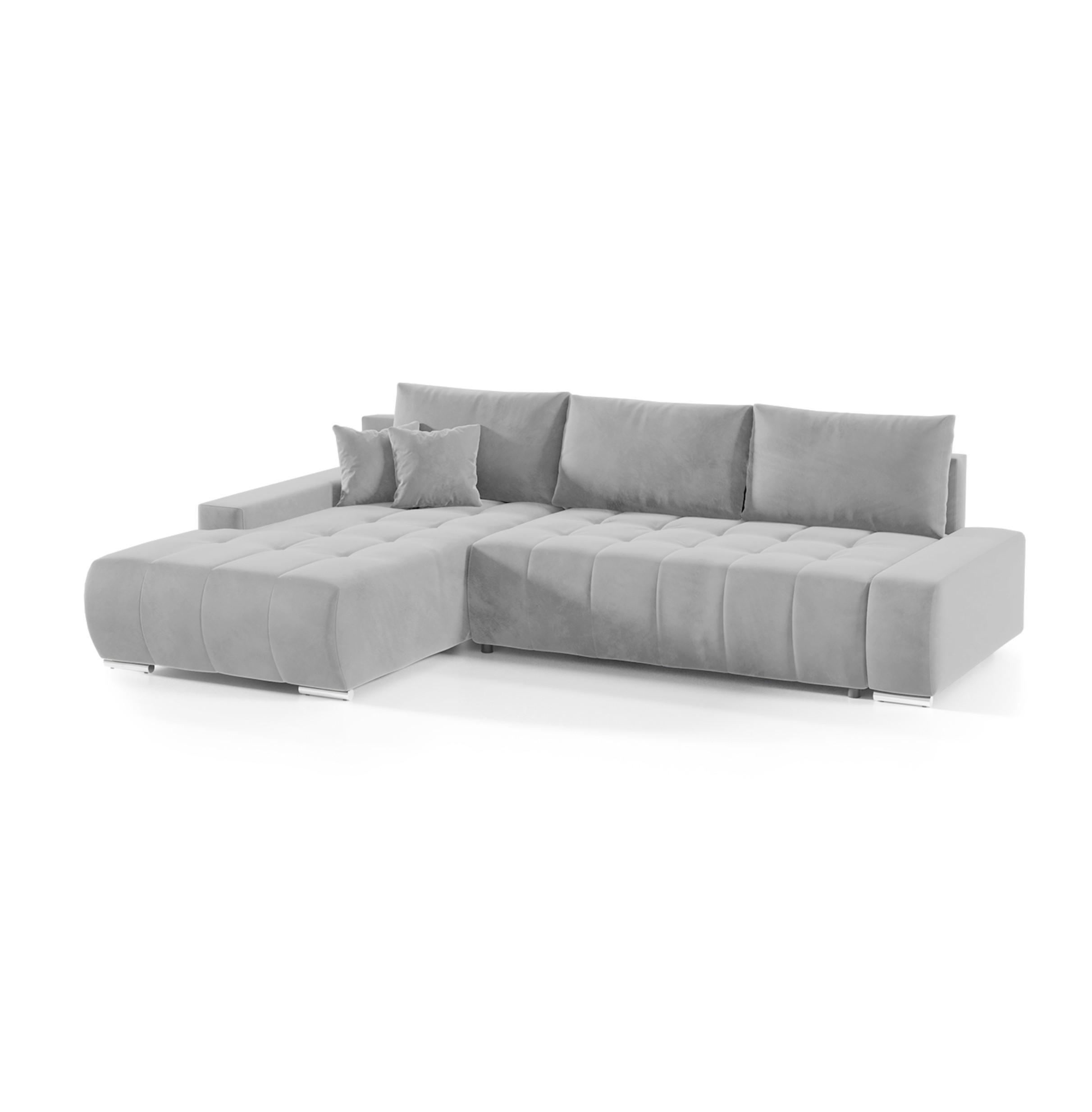 ECKSOFA mit Schlaffunktion Dhaka L, Hellgrau - Hellgrau, Textil (185/265cm) - Fedve