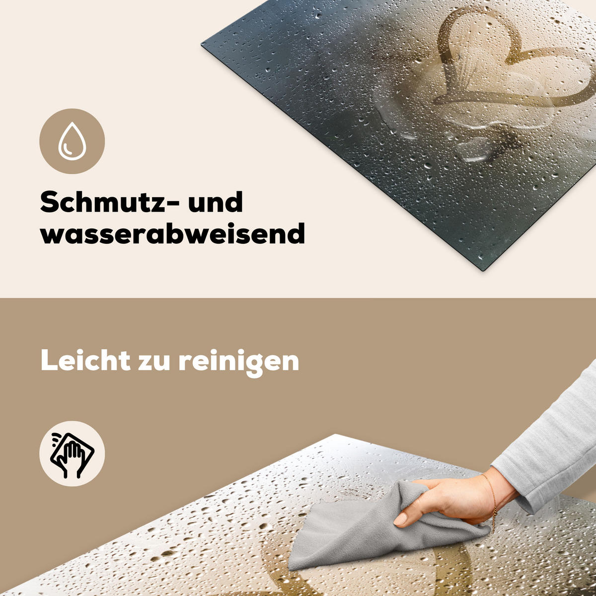 HERDABDECKPLATTE Herz - Kondenswasser - Wasser - 3D Induktionsmatte 71x52 cm - Grau, Kunststoff (71/52/0.2cm) - MuchoWow
