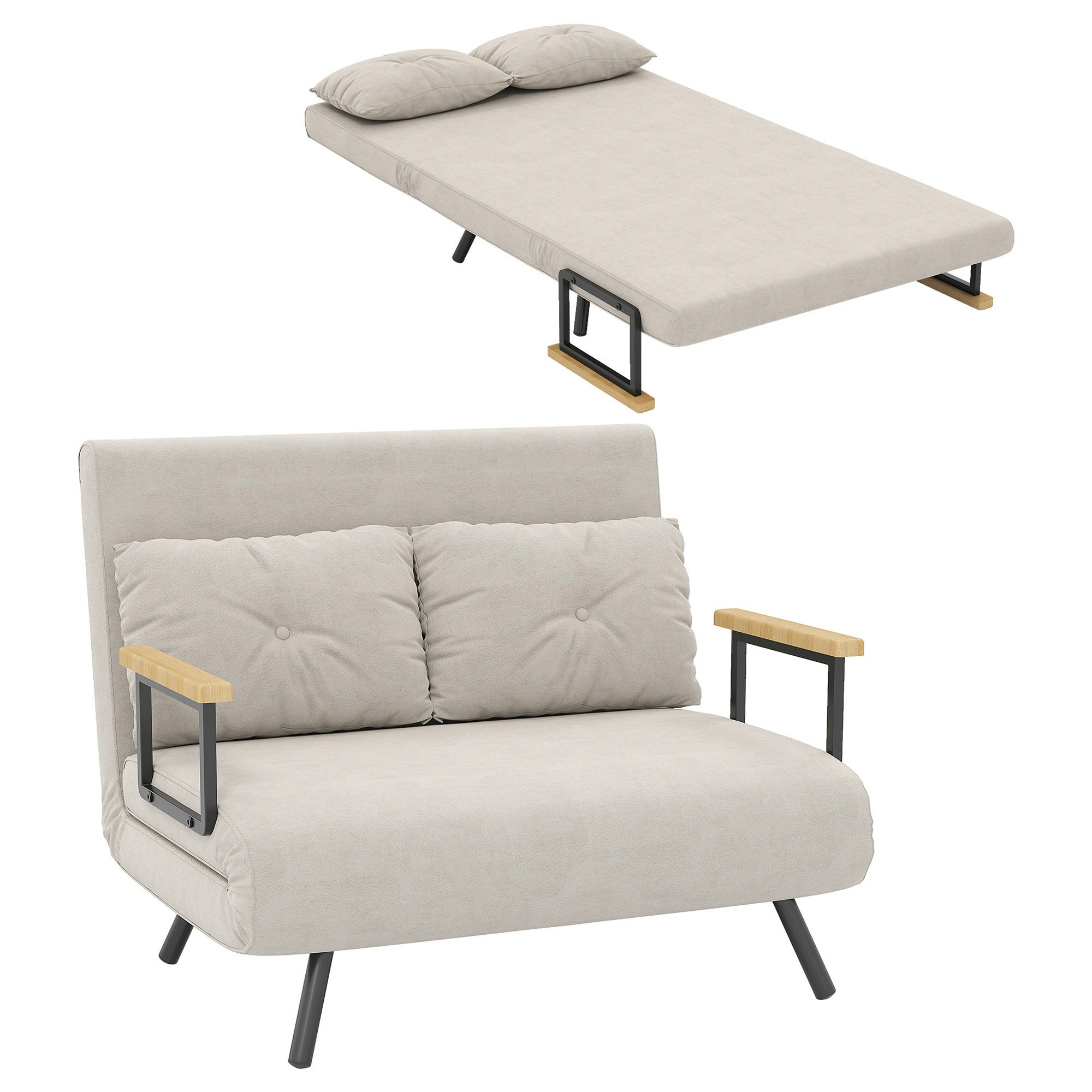 SCHLAFSOFA 2er-Sitz DE-14558 5-fach verstellbar mit Veloursbezug Beige - Beige, Metall (102/81/73cm) - ComfortXL