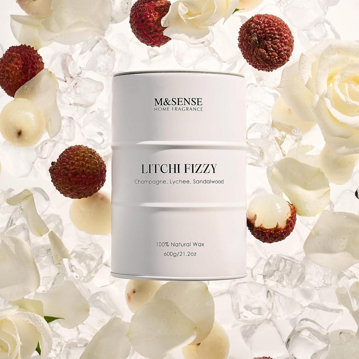 DUFTKERZE Litchi Fizzy 600g Sojawachs 130 Stunden Brenndauer - Weiß, Paraffin (15cm)