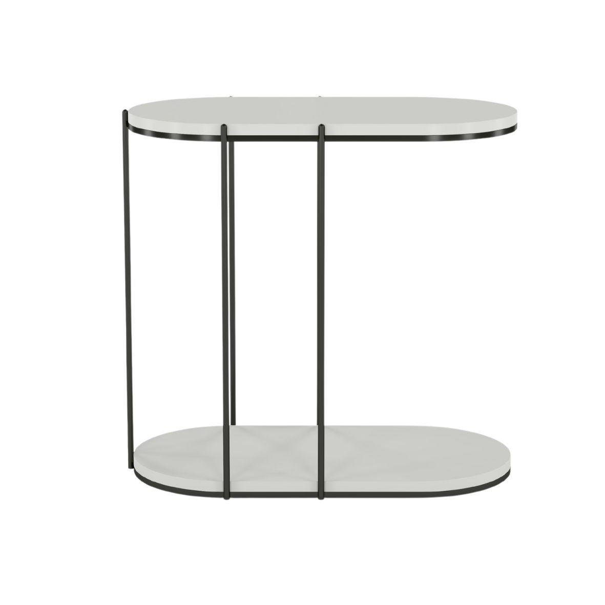 BEISTELLTISCH Loco, Ovaler Tischplatte x 2 mit Schwarz Metallgestell / Grau - Hellgrau/Schwarz, Holzwerkstoff/Metall (34/64/60cm) - Skandica