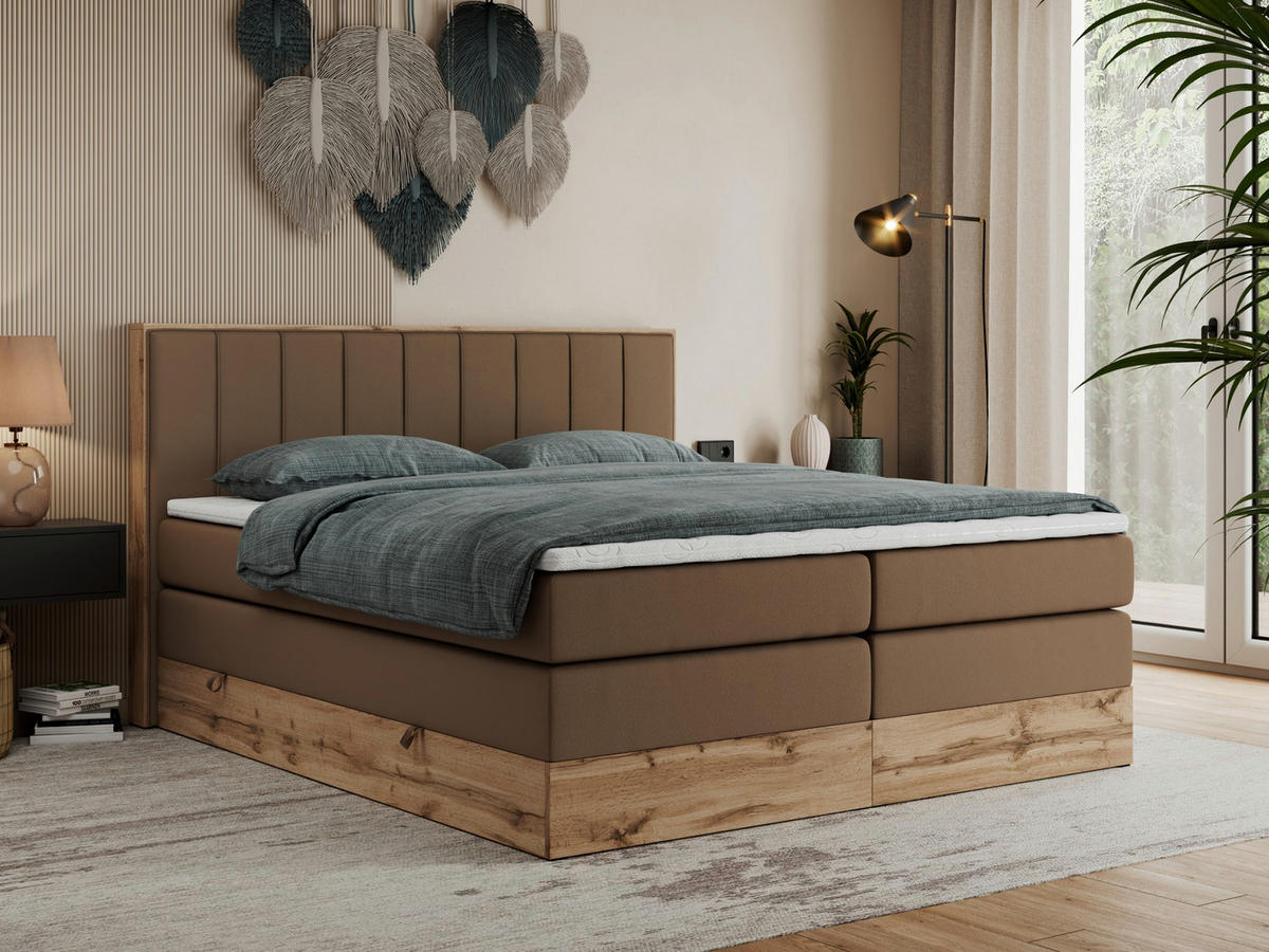 BOXSPRINGBETT BELLISSIMO KING 140/200 Braun Kunstleder - H3 - Braun, Holz/Textil (140/200cm) - MKS