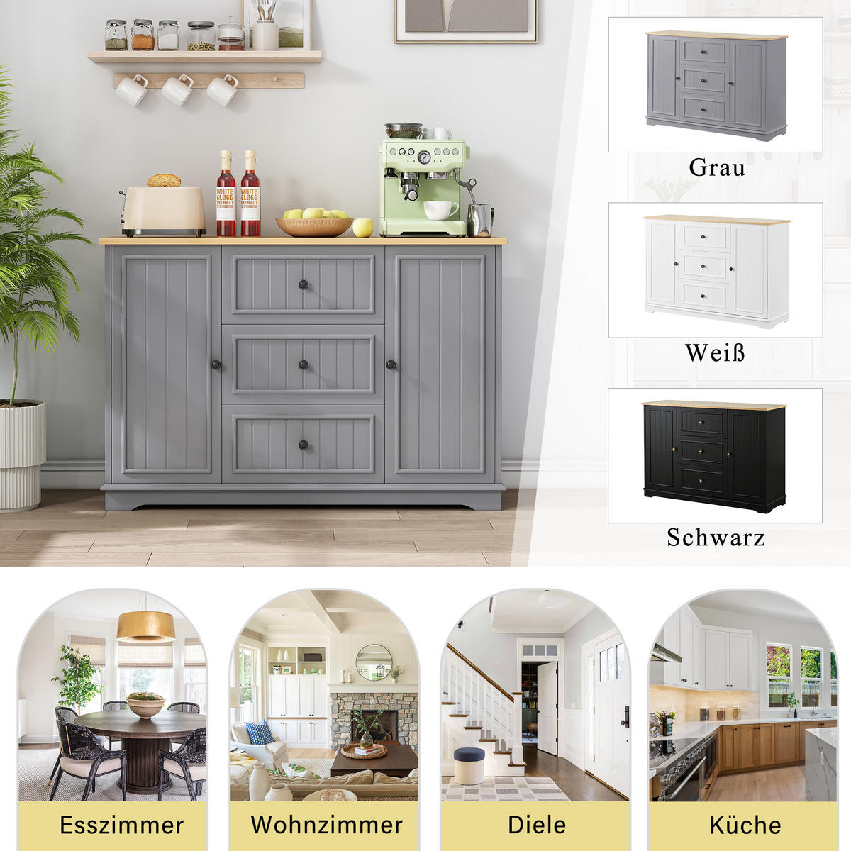 KOMODA se 3 zásuvkami a dvířky v designu lednice - šedá, kompozitní dřevo (126/86/40cm) - Urban Meuble