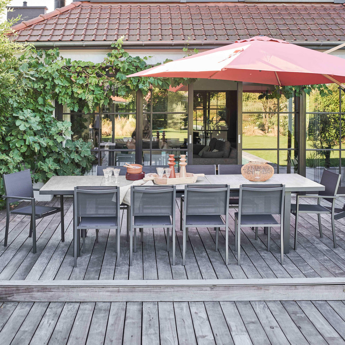 GARTENSET 11-tlg., Grau - Grau, Metall - Oviala