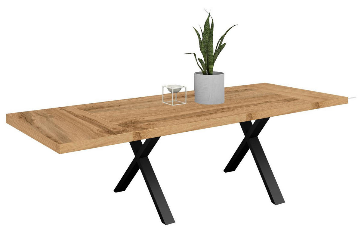 ESSTISCH Elgin 4 210-310x80x100 Holzwerkstoff Schwarz/Wotan Eiche - Eiche Wotan/Schwarz, Holzwerkstoff (210/100/80cm) - 58aufmkessel